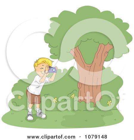 Clipart Summer Camp Boy Taking Nature Pictures - Royalty Free Vector Illustration by BNP Design Studio