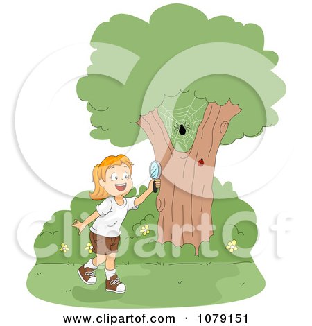 Clipart Summer Camp Girl Watching Bugs - Royalty Free Vector Illustration by BNP Design Studio