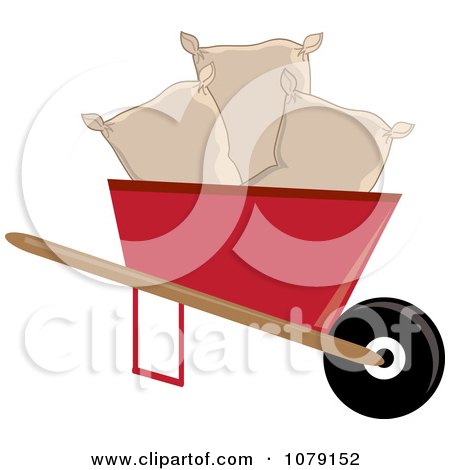 Clipart Seed Bags In A Red Wheelbarrow - Royalty Free Vector Illustration by Pams Clipart