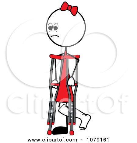 Clipart Stick Girl Using Crutches - Royalty Free Vector Illustration by Pams Clipart