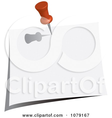 Clipart Orange Push Pin Tacking A Blank Note To A Wall - Royalty Free Vector Illustration by Pams Clipart