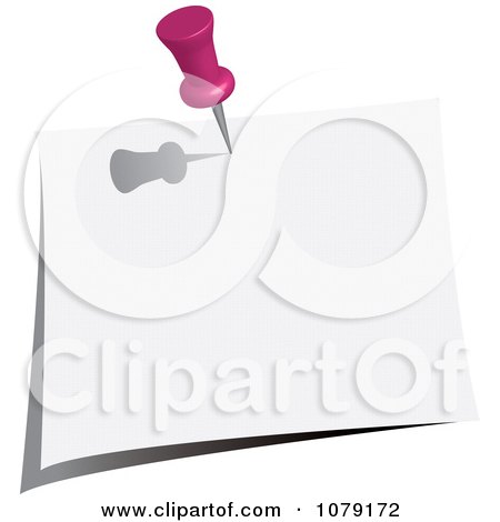 Clipart Pink Push Pin Tacking A Blank Note To A Wall - Royalty Free Vector Illustration by Pams Clipart