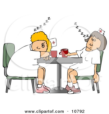 Two Exhausted Nurses Napping on a Break at the Hospital Clipart by djart