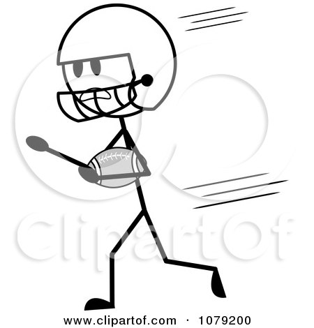 Clipart Grayscale Stick Man American Football Player Running - Royalty Free Vector Illustration by Pams Clipart