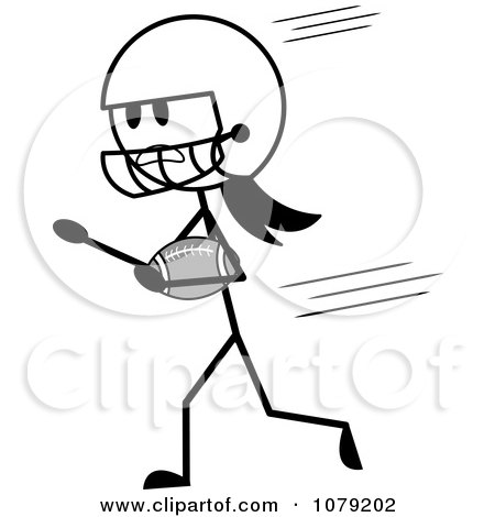 Clipart Grayscale Stick Woman American Football Player Running - Royalty Free Vector Illustration by Pams Clipart