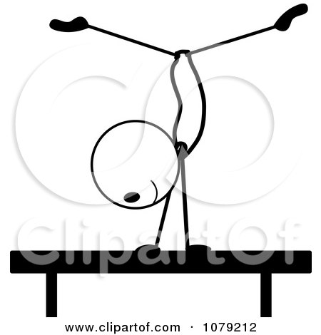Clipart Black And White Stick Person Gymnast On The Balance Beam - Royalty Free Vector Illustration by Pams Clipart