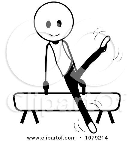 Clipart Black And White Stick Person Gymnast On The Pommel Horse - Royalty Free Vector Illustration by Pams Clipart