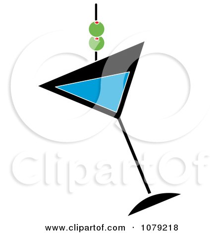 Clipart Blue Martini Glass With Olives - Royalty Free Vector Illustration by Pams Clipart
