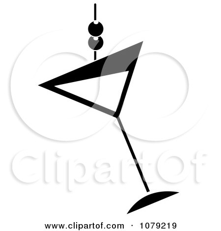 Clipart Black And White Martini Glass With Olives - Royalty Free Vector Illustration by Pams Clipart