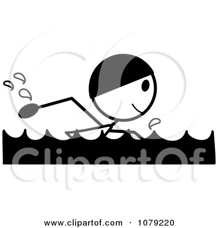 Clipart Black And White Stick Person Swimming - Royalty Free Vector ...