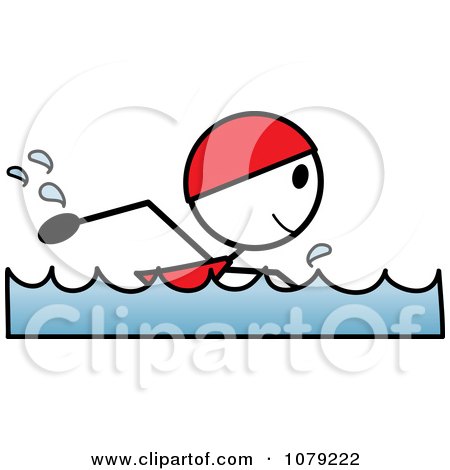 Clipart Stick Woman Swimming With A Cap - Royalty Free Vector Illustration by Pams Clipart