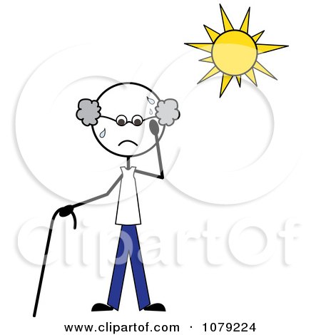 Clipart Senior Stick Man Sweating In The Sun - Royalty Free Vector Illustration by Pams Clipart