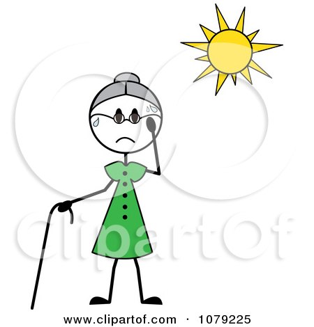 Clipart Senior Stick Woman Sweating In The Sun - Royalty Free Vector Illustration by Pams Clipart
