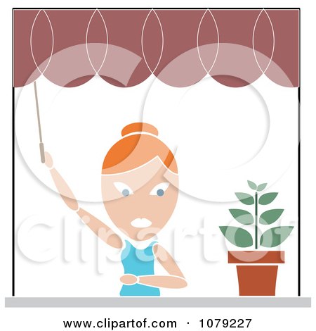 Clipart Red Woman Opening Her Window Curtains - Royalty Free Vector Illustration by Pams Clipart
