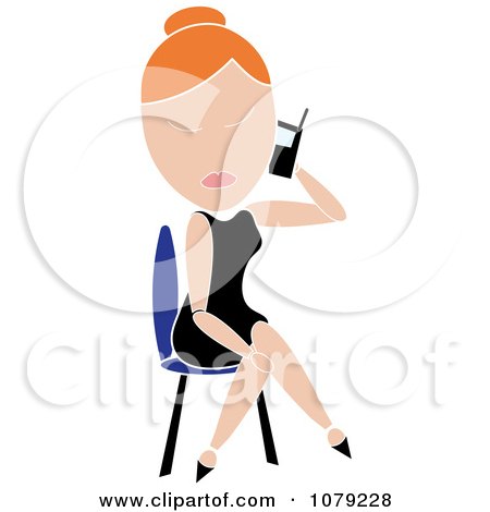 Clipart Red Haired Woman Sitting And Talking On A Phone - Royalty Free Vector Illustration by Pams Clipart