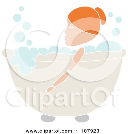 Clipart Red Haired Woman Relaxing In A Bubble Bath - Royalty Free Vector Illustration by Pams Clipart