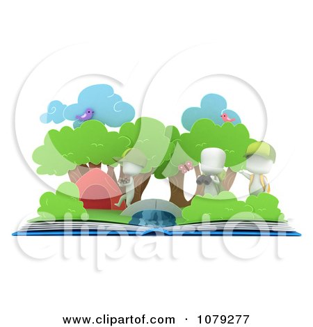 Clipart 3d Ivory Kids In A Camping Pop Up Book - Royalty Free CGI Illustration by BNP Design Studio
