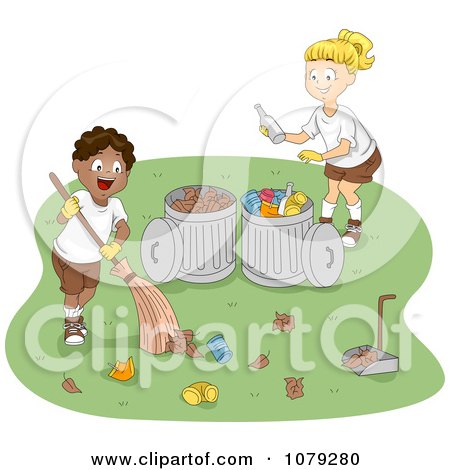 Clipart Summer Camp Boys Cleaning Up Garbage - Royalty Free Vector Illustration by BNP Design Studio