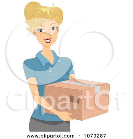 Clipart Brunette Woman Carrying A Box - Royalty Free Vector Illustration by BNP Design Studio