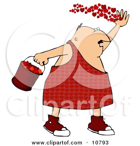 Cupid Spreading Love, Throwing Hearts Into the Air Clipart Illustration by djart