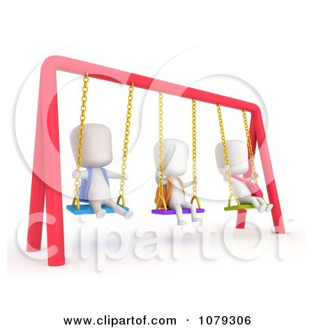 Clipart 3d Ivory School Kids Playing On Swings - Royalty Free CGI Illustration by BNP Design Studio