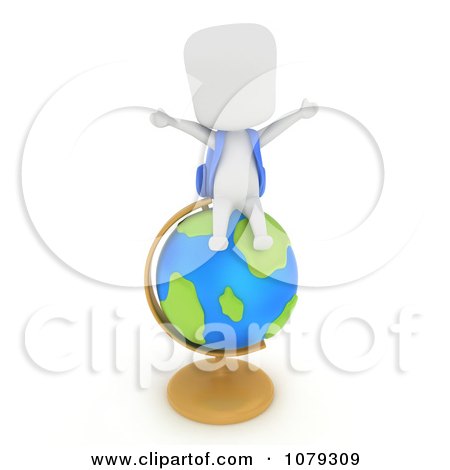 Clipart 3d Ivory School Boy Sitting On A Desk Globe - Royalty Free CGI Illustration by BNP Design Studio