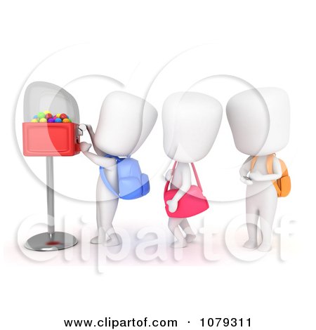 Clipart 3d Ivory School Kids In Line At A Gum Ball Machine - Royalty Free CGI Illustration by BNP Design Studio