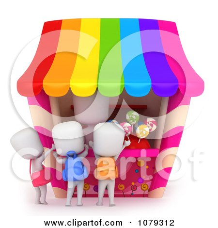 Clipart 3d Ivory School Kids Buying Candy - Royalty Free CGI Illustration by BNP Design Studio