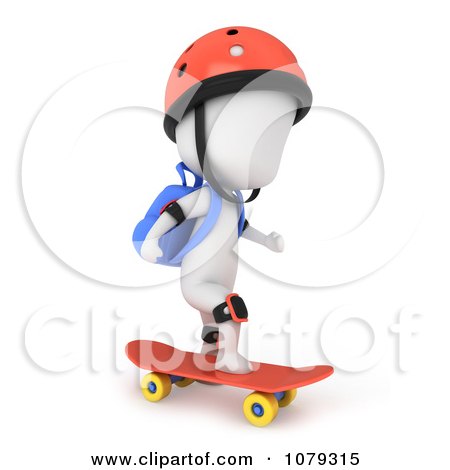 Clipart 3d Ivory School Boy Skateboarding - Royalty Free CGI Illustration by BNP Design Studio