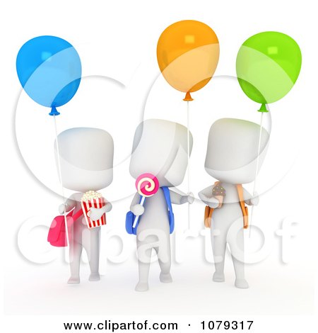 Clipart 3d Ivory School Kids With Snacks And Balloons - Royalty Free CGI Illustration by BNP Design Studio