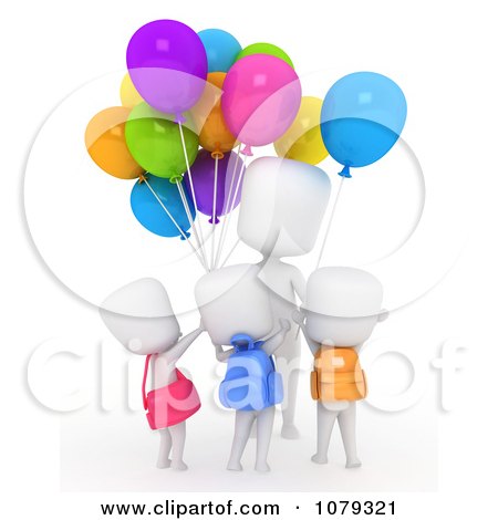 Clipart 3d Ivory School Kids Buying With Balloons - Royalty Free CGI Illustration by BNP Design Studio