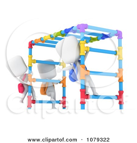 Clipart 3d Ivory School Kids Playing On The Monkey Bars - Royalty Free CGI Illustration by BNP Design Studio