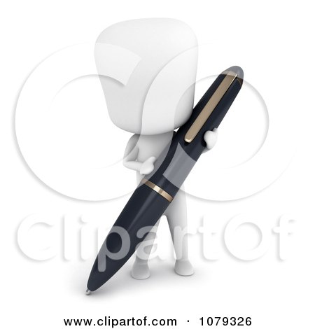 Clipart 3d Ivory Man Writing With A Ball Pen - Royalty Free CGI Illustration by BNP Design Studio
