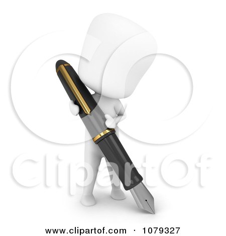 Clipart 3d Ivory Man Writing With A Fountain Pen - Royalty Free CGI Illustration by BNP Design Studio