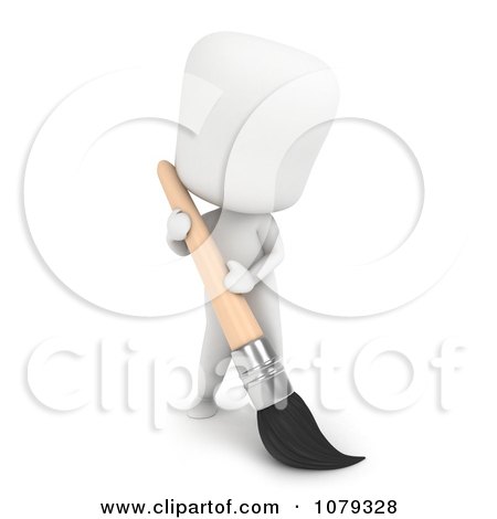 Clipart 3d Ivory Man Using An Art Paint Brush - Royalty Free CGI Illustration by BNP Design Studio