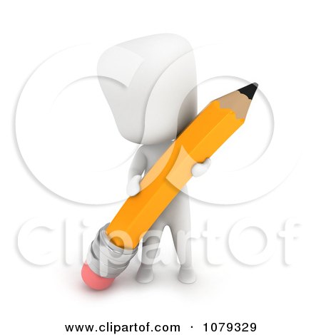 Clipart 3d Ivory Man Holding A Pencil - Royalty Free CGI Illustration by BNP Design Studio