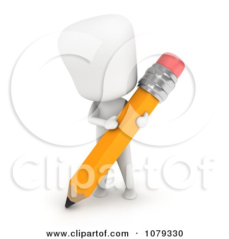 Clipart 3d Ivory Man Writing With A Pencil - Royalty Free CGI Illustration by BNP Design Studio