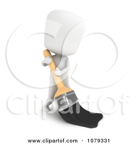 Clipart 3d Ivory Man Using A Paint Brush - Royalty Free CGI Illustration by BNP Design Studio