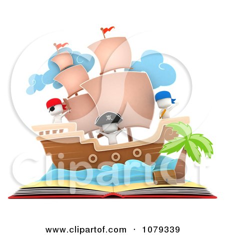 Clipart 3d Ivory People In A Pop Up Pirate Story Book - Royalty Free CGI Illustration by BNP Design Studio