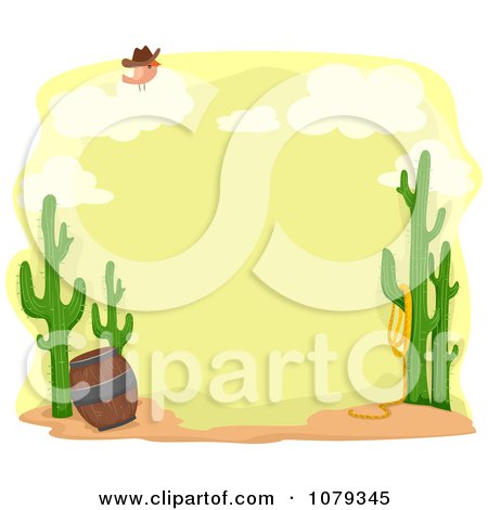 Clipart Cactus And Desert Frame With A Bird On A Cloud - Royalty Free Vector Illustration by BNP Design Studio
