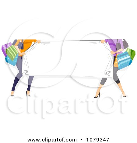 Clipart Shopping Women Holding Up A Banner - Royalty Free Vector Illustration by BNP Design Studio