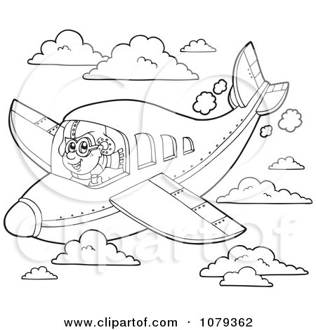 Clipart Outlined Pilot In Flight - Royalty Free Vector Illustration by visekart