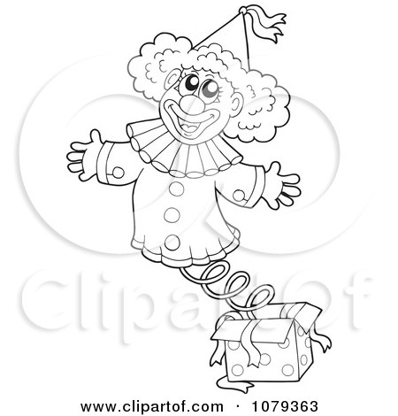 Clipart Outlined Jack In The Box Clown - Royalty Free Vector Illustration by visekart