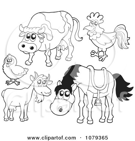 Clipart Outlined Farm Animals - Royalty Free Vector Illustration by visekart