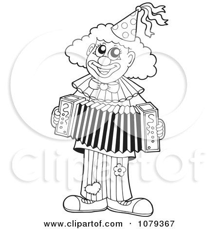 Clipart Outlined Clown Playing An Accordian - Royalty Free Vector Illustration by visekart