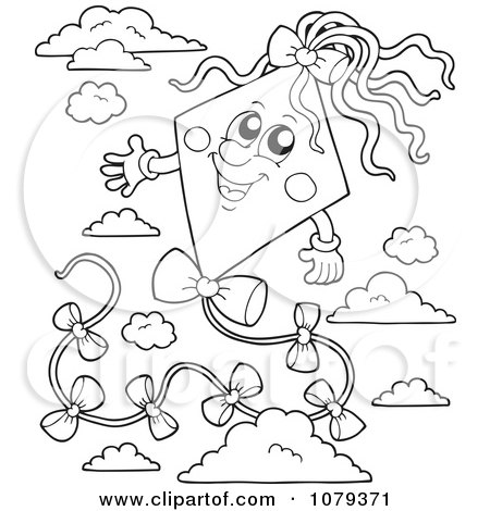 Clipart Outlined Kite In The Sky - Royalty Free Vector Illustration by visekart