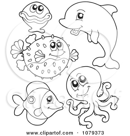 Clipart Outlined Sea Life 1 - Royalty Free Vector Illustration by visekart