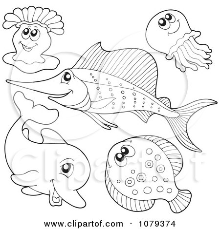 Clipart Outlined Sea Life 2 - Royalty Free Vector Illustration by visekart
