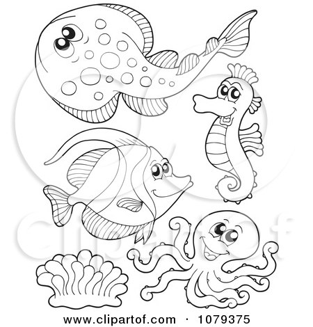 Clipart Outlined Sea Life 3 - Royalty Free Vector Illustration by visekart