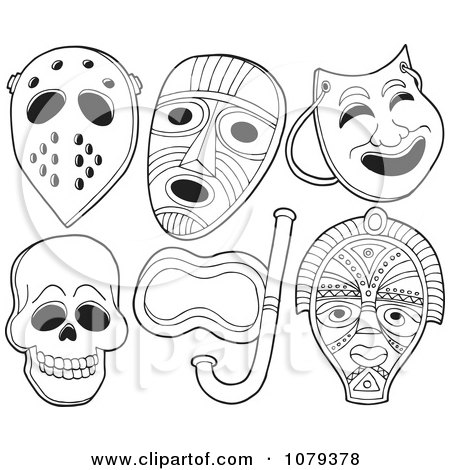 Clipart Outlined Face Masks - Royalty Free Vector Illustration by visekart